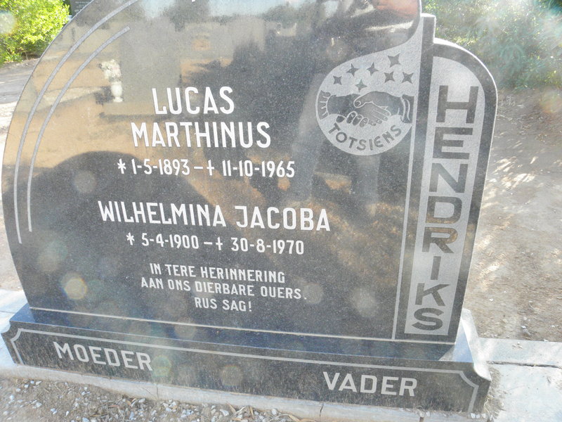 HENDRIKS Lucas Marthinus 1893-1965 &amp; Wilhelmina Jacoba 1900-1970