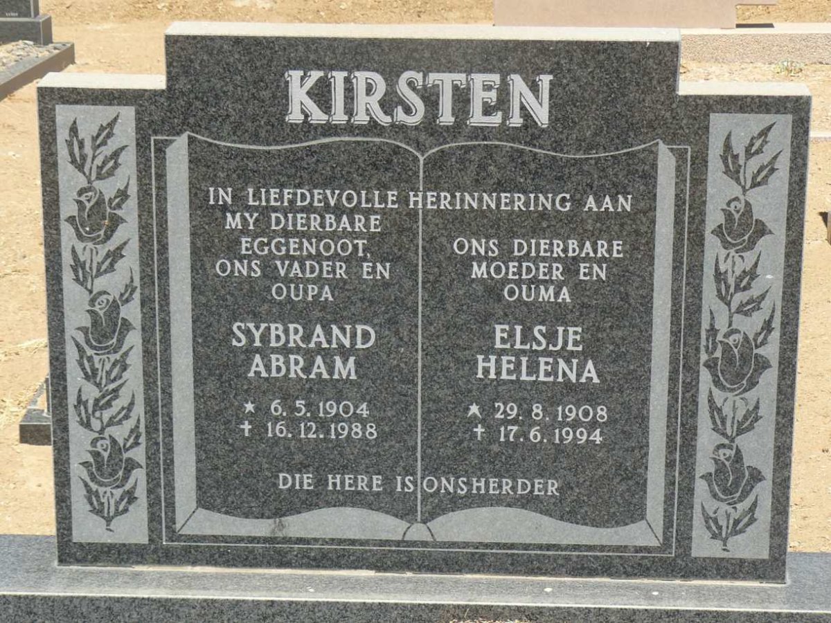 KIRSTEN Sybrand Abram 1904-1988 &amp; Elsje Helena 1908-1994