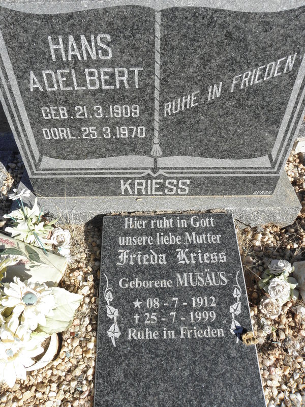 KRIESS Hans Adelbert 1909-1970 &amp; Frieda MUSÄUS 1912-1999