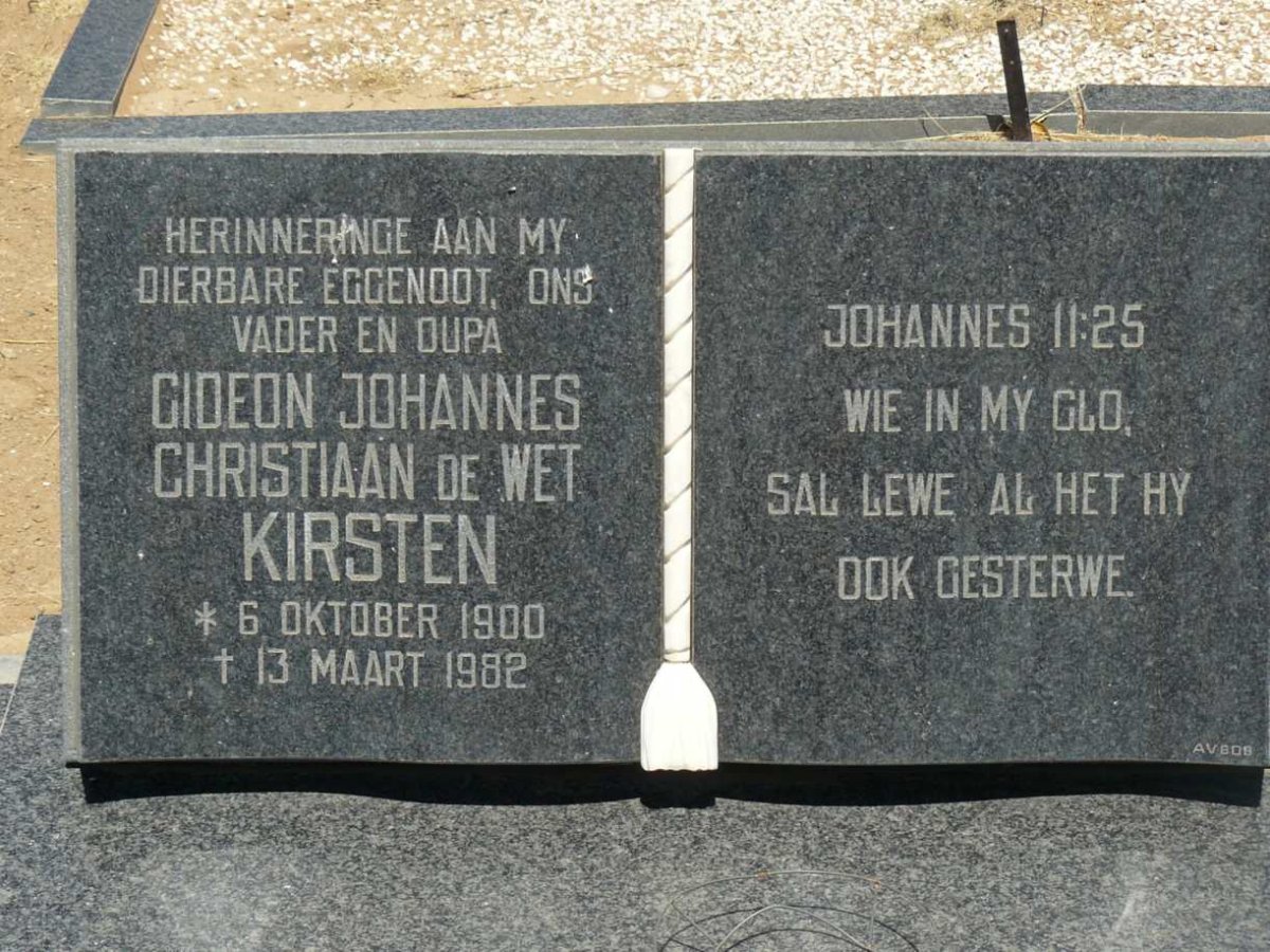 KIRSTEN Gideon Johannes Christiaan De Wet 1900-1982