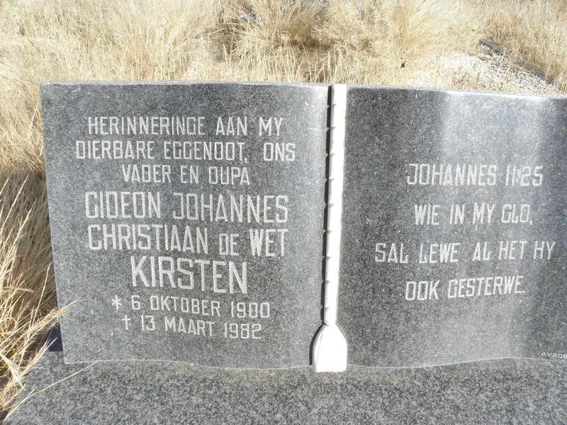 KIRSTEN Gideon Johannes Christiaan de Wet 1900-1982