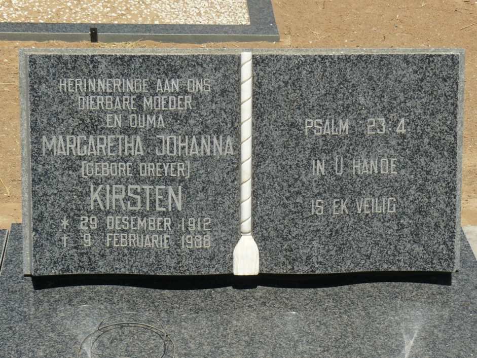 KIRSTEN Margaretha Johanna nee DREYER 1912-1988