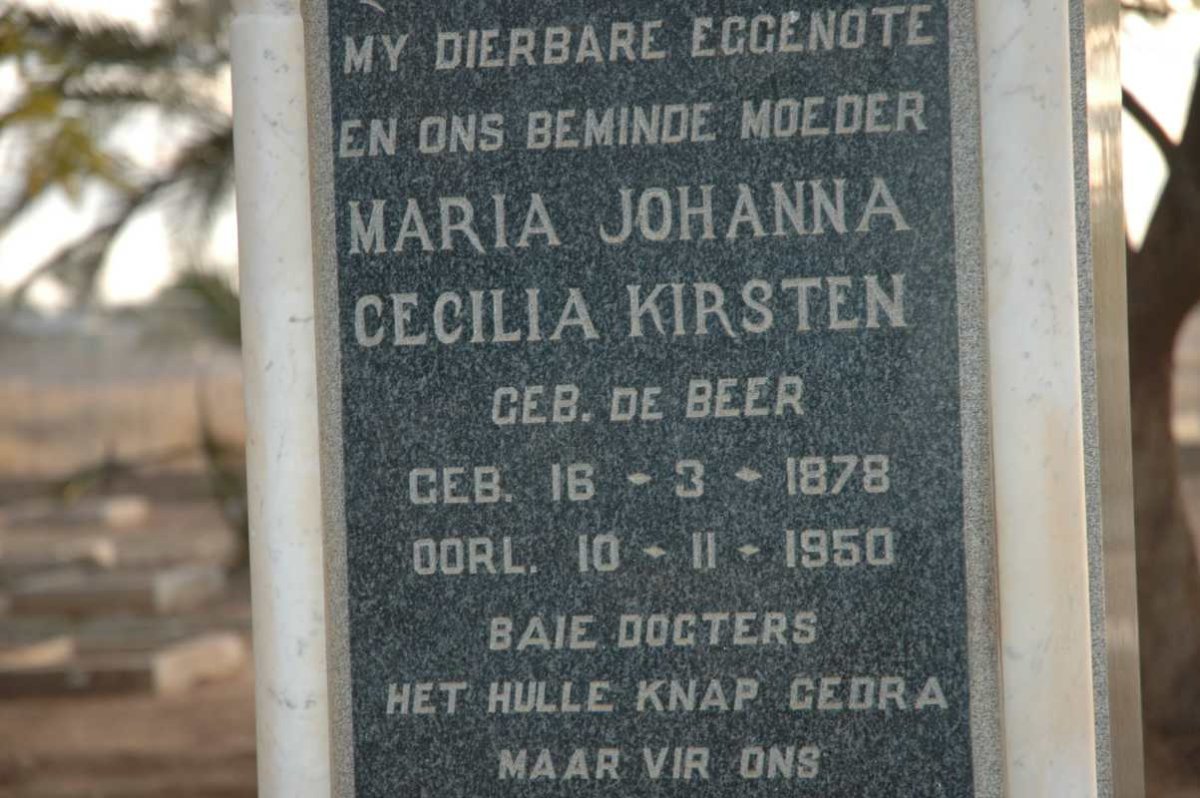 KIRSTEN Maria Johanna Cecilia nee DE BEER 1878-1950