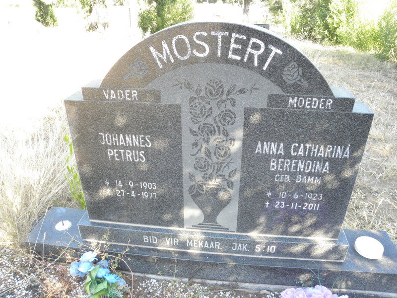 MOSTERT Johannes Petrus 1903-1977 &amp; Anna Catharina Berendina BAMM 1923-2011