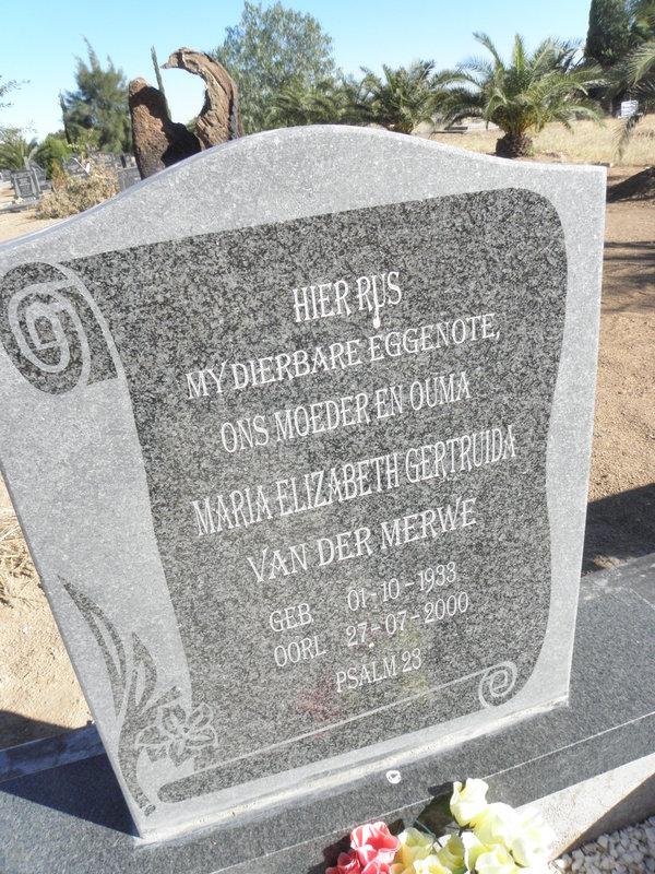 MERWE Maria Elizabeth Gertruida, van der 1933-2000