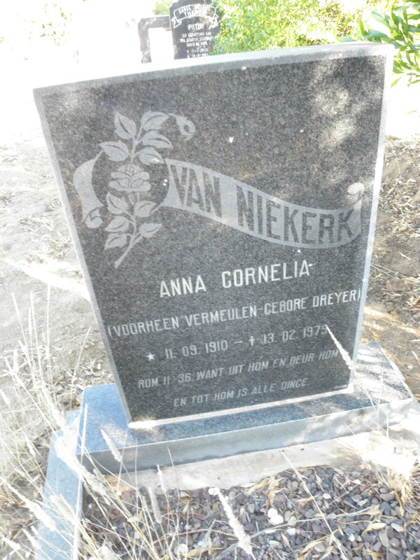 NIEKERK Anna Cornelia, van voorheen VERMEULEN nee DREYER 1910-1979