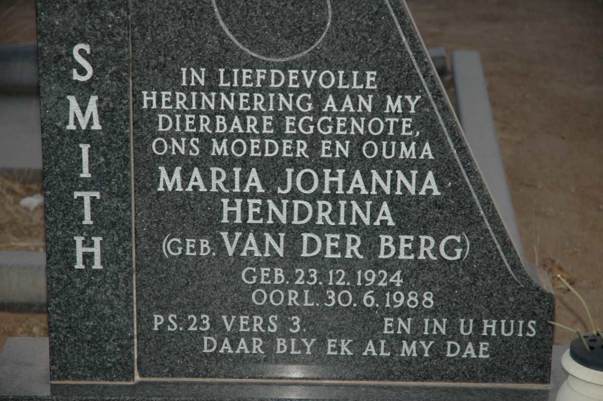 SMITH Maria Johanna Hendrina nee VAN DER BERG 1924-1988