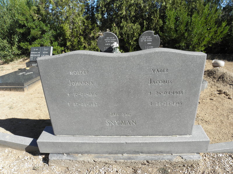 SNYMAN Jacobus 1908-1988 &amp; Johanna 1916-1987