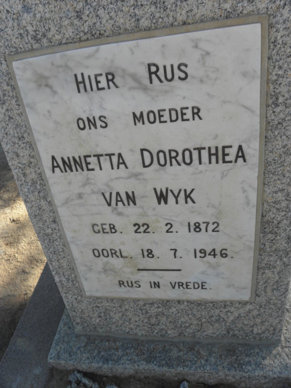 WYK Anetta Dorothea, van 1872-1946