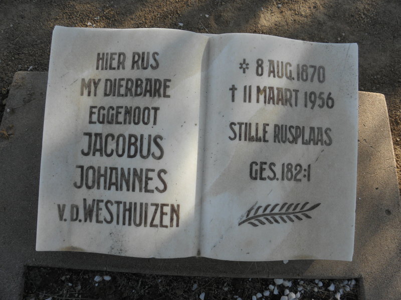 WESTHUIZEN Jacobus Johannes, v.d. 1870-1956