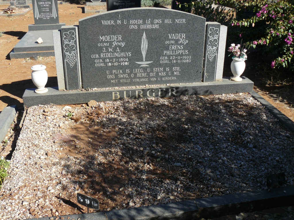 BURGER Erens Philippus 1903-1980 &amp; J.W.A. REDELINGHUYS 1894-1981