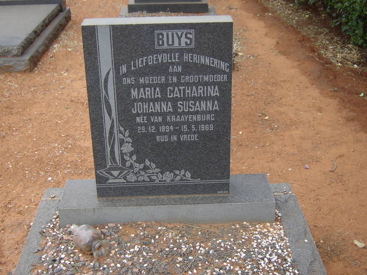 BUYS Maria Catharina Johanna Susanna nee VAN KRAAYENBURG 1894-1969