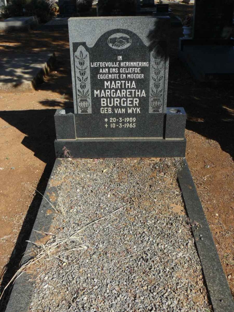 BURGER Martha Margaretha nee VAN WYK 1909-1965