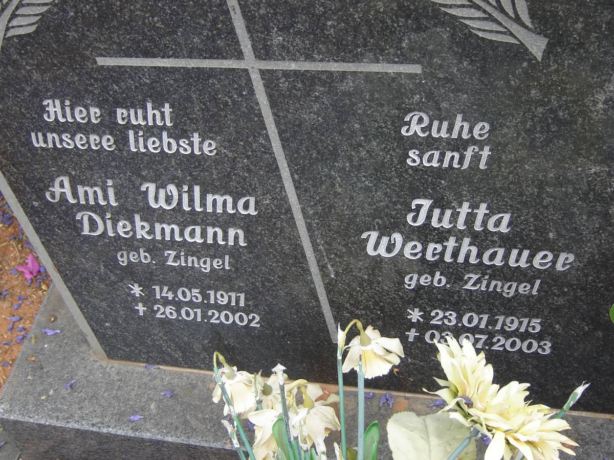 DIEKMANN Ami Wilma nee ZINGEL 1911-2002 :: WERTHAUER Jutta nee ZINGEL 1915-2003