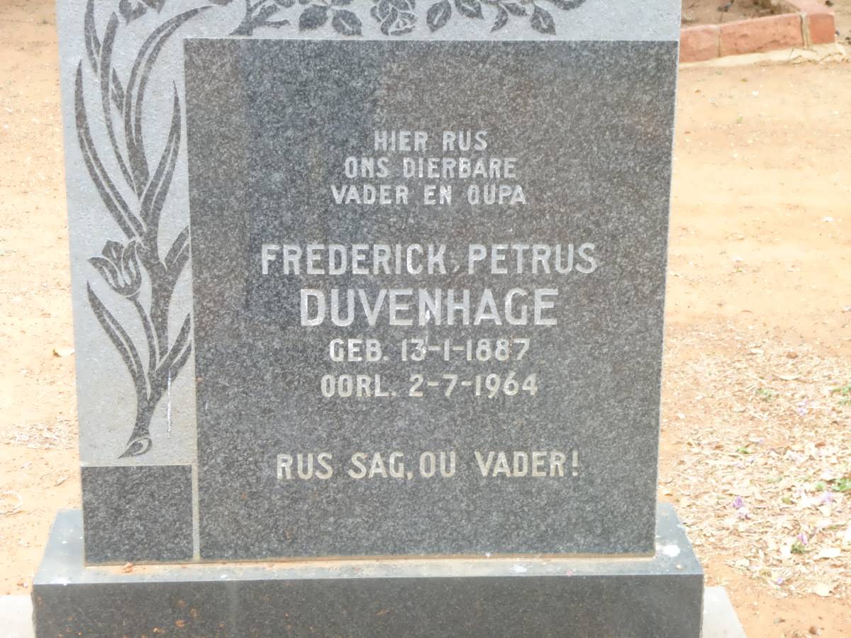 DUVENHAGE Frederick Petrus 1887-1964