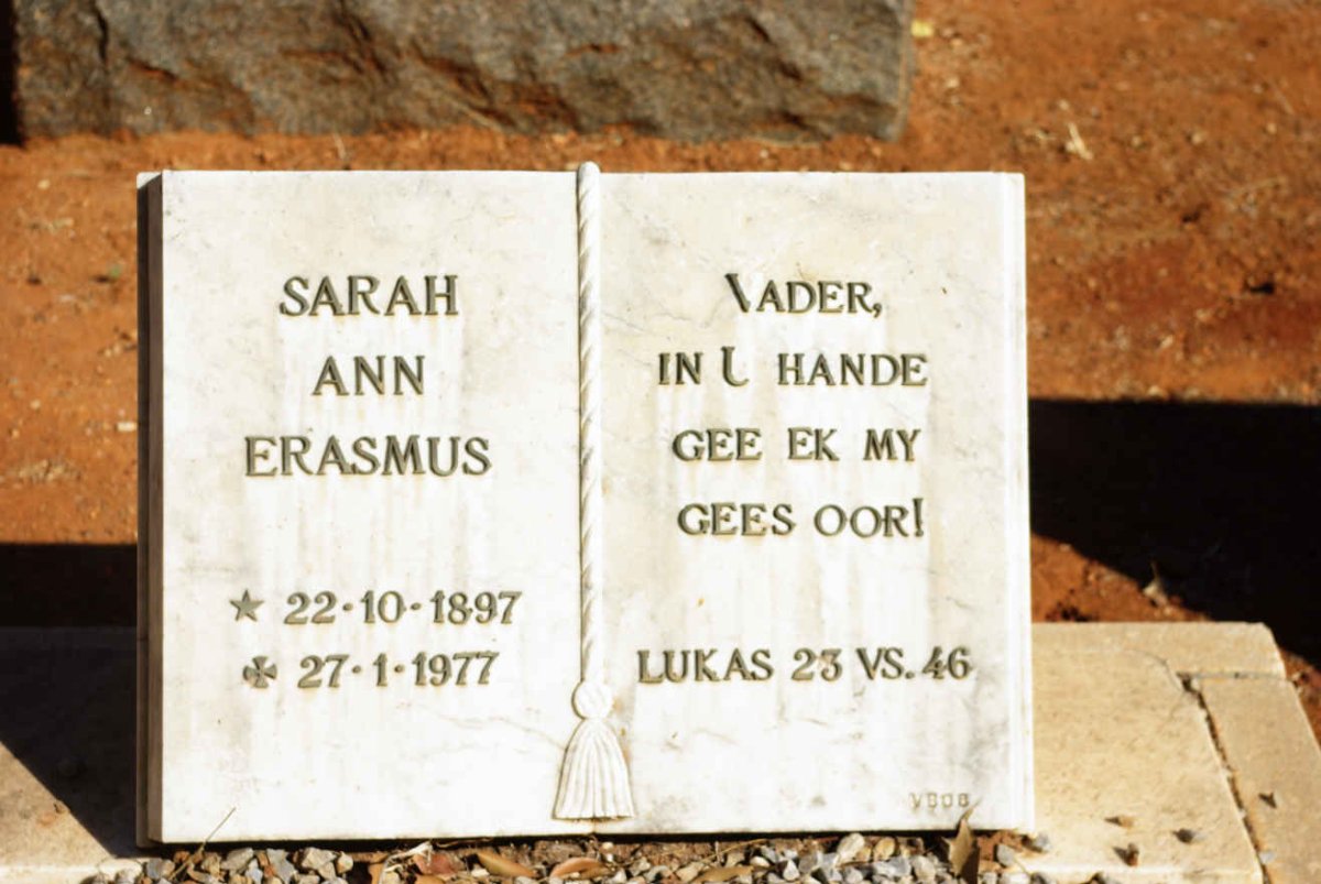 ERASMUS Sarah Ann 1897-1977