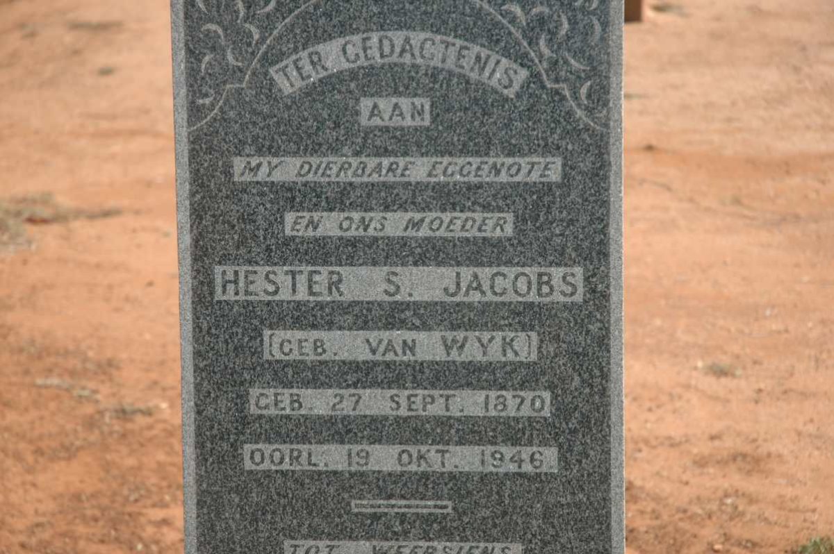 JACOBS Hester S. nee VAN WYK 1870-1946