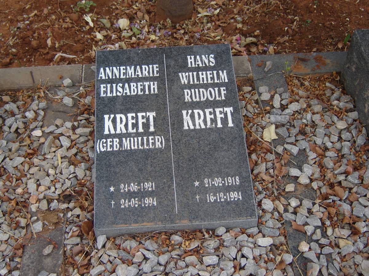 KREFT Hans Wilhelm Rudolf 1918-1994 &amp; Annemarie Elisabeth MULLER 1921-1994