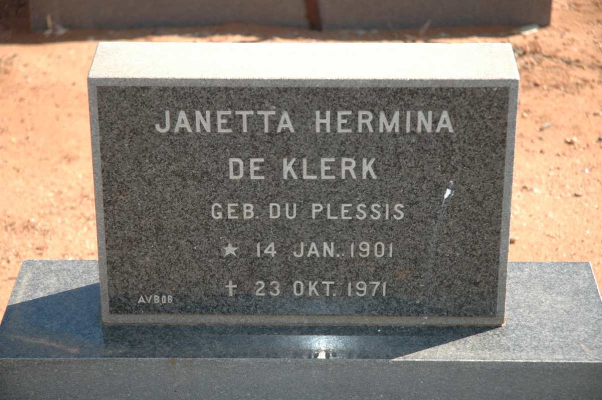KLERK Janetta Hermina, de nee DU PLESSIS 1901-1971
