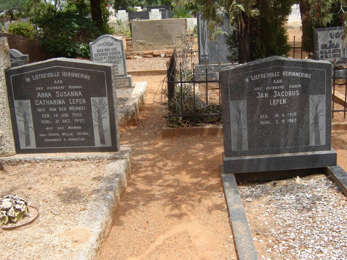 LEPEN Jan Jacobus 1915-1987 &amp; Anna Susanna Catharina VAN DER MERWE 1920-1957