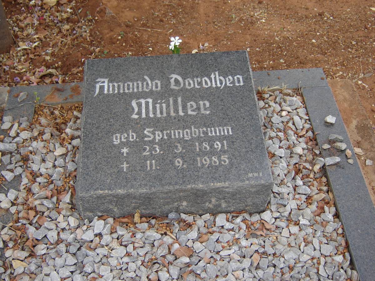 MULLER Amanda Dorothea nee SPRINGBRUNN 1891-1985