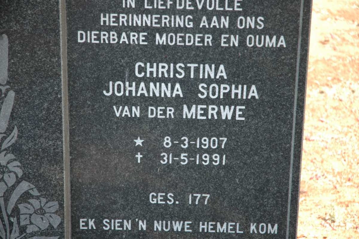 MERWE Christina Johanna Sophia, van der 1907-1991