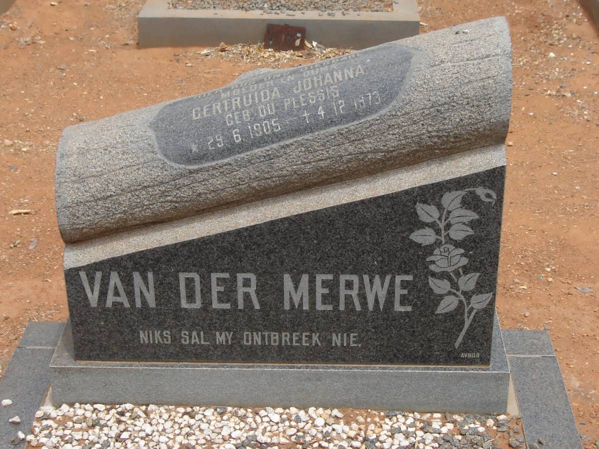 MERWE Gertruide Johanna, van der nee DU PLESSIS 1905-1973