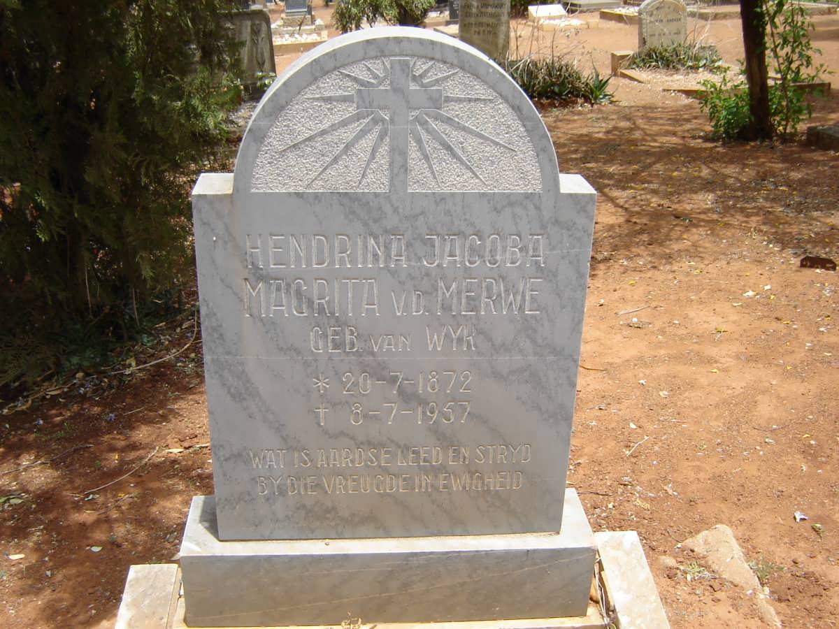 MERWE Hendrina Jacoba Magrita, v.d. nee VAN WYK 1872-1957