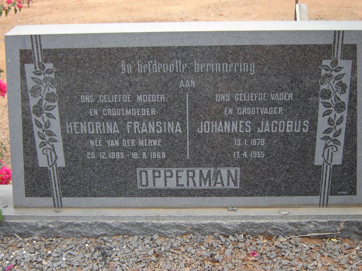 OPPERMAN Johannes Jacobus 1878-1955 &amp; Hendrina Fransina VAN DER MERWE 1889-1969