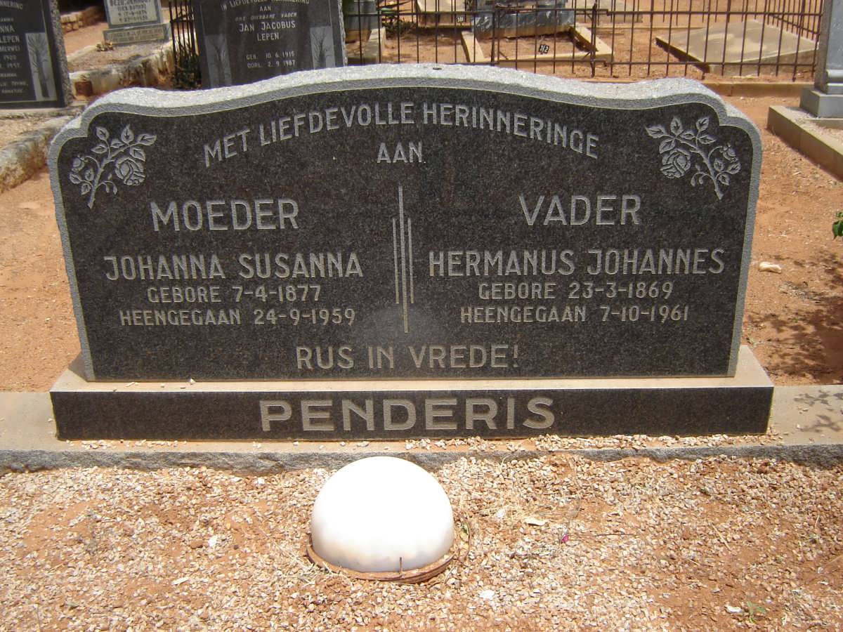 PENDERIS Hermanus Johannes 1869-1961 &amp; Johanna Susanna 1877-1959