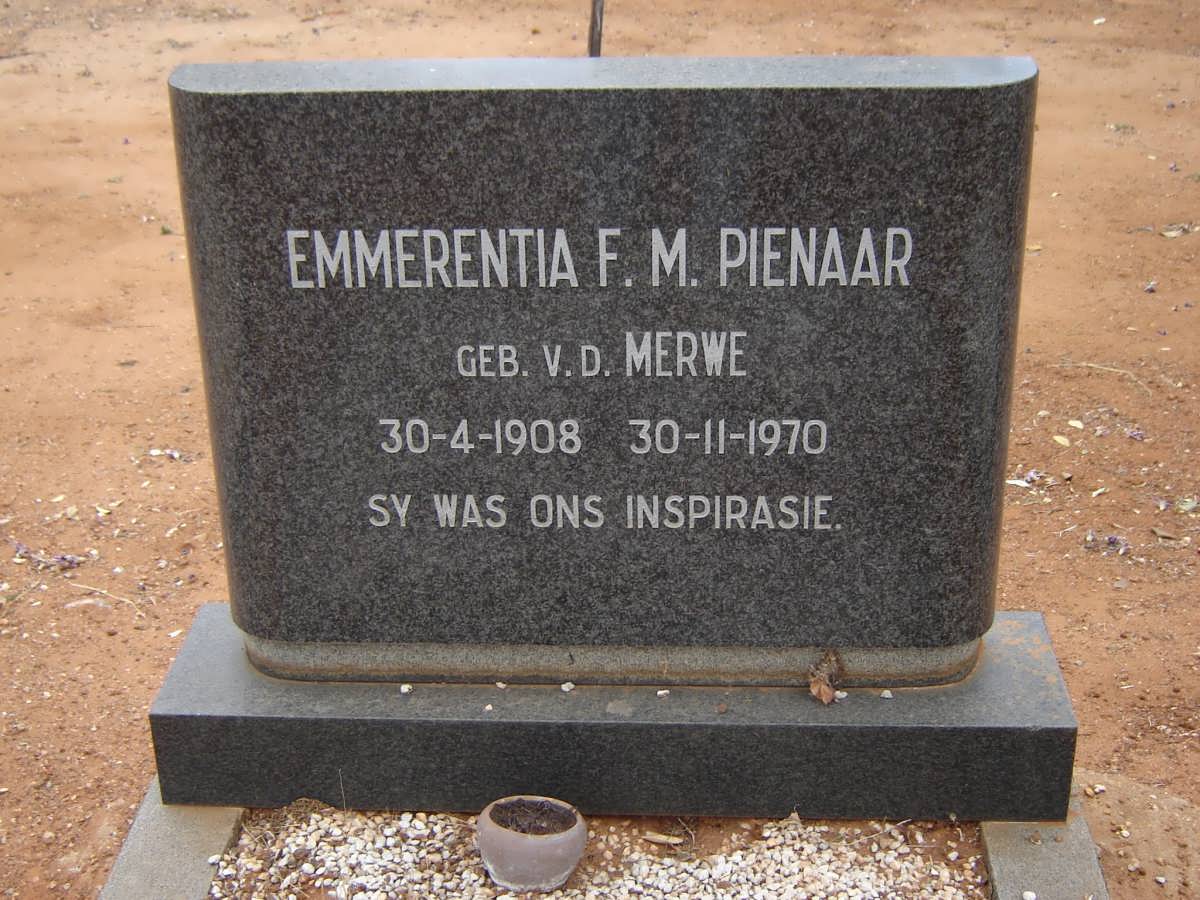 PIENAAR Emmerentia F.M. nee v.d. MERWE 1908-1970