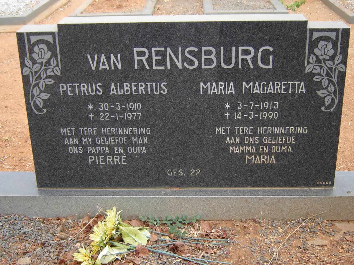 RENSBURG Petrus Albertus, van 1910-1977 &amp; Maria Magaretta 1903-1990