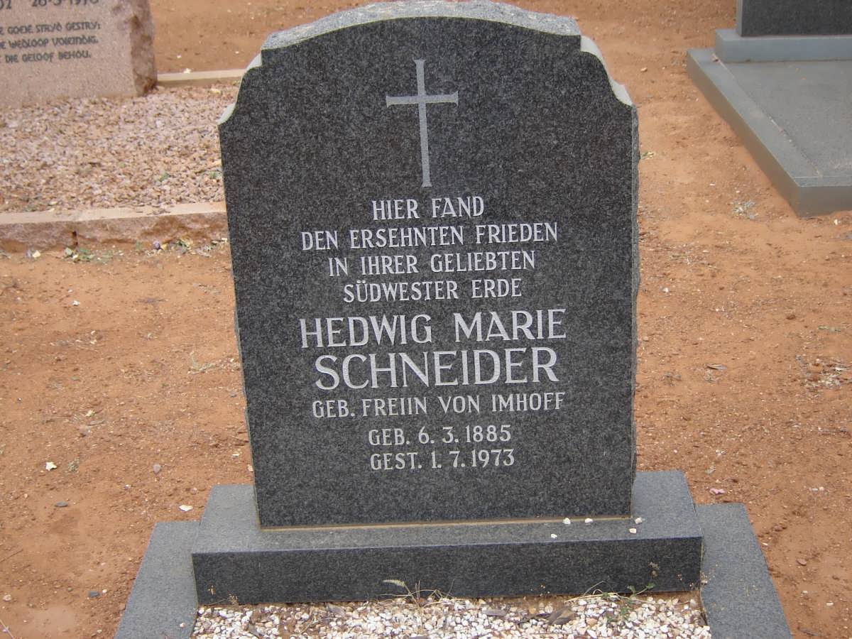 SCHNEIDER Hedwig Marie nee FREIIN VON IMHOFF 1885-1973