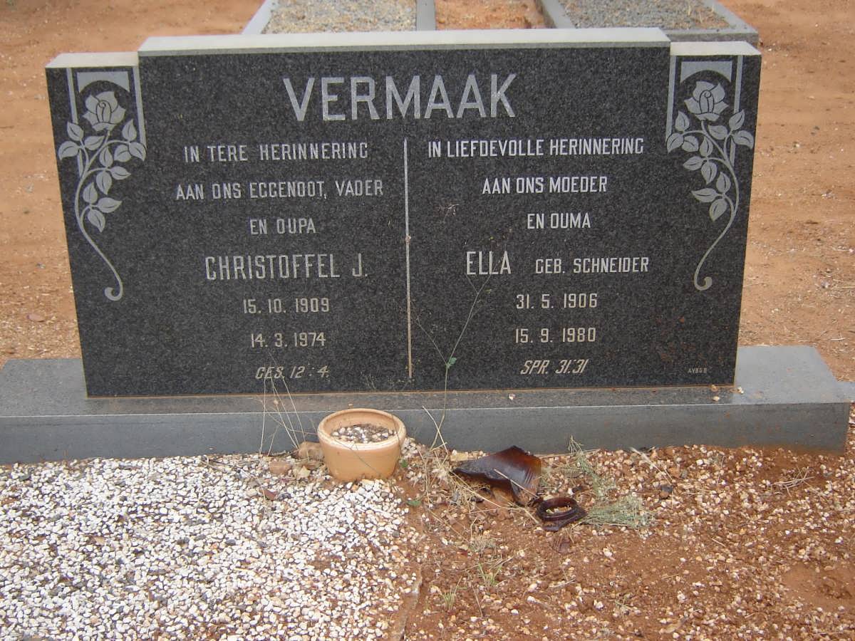 VERMAAK Christoffel J. 1909-1974 &amp; Ella SCHNEIDER 1906-1980