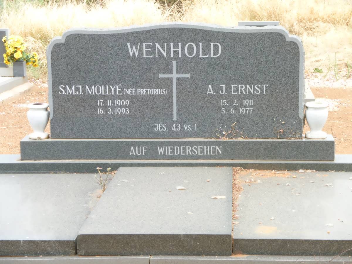 WENHOLD A.J. 1911-1977 &amp; S.M.J. PRETORIUS 1909-1993