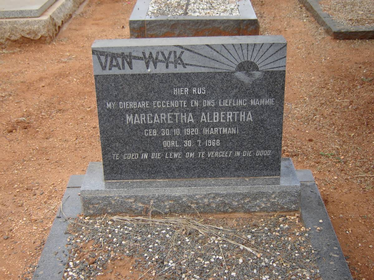 WYK Margaretha Albertha, van nee HARTMAN 1920-1968