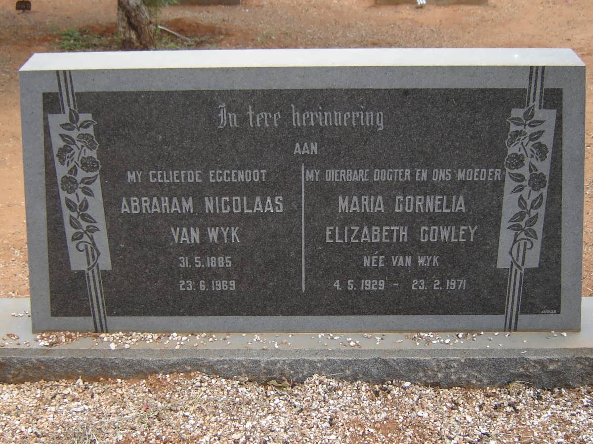 WYK Abraham Nicolaas, van 1885-1969 :: COWLEY Maria Cornelia Elizabeth nee VAN WYK 1929-1971