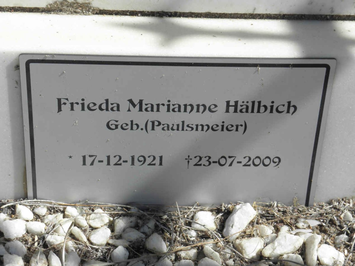 HALBICH Frieda Marianne nee PAULSMEIER 1921-2009
