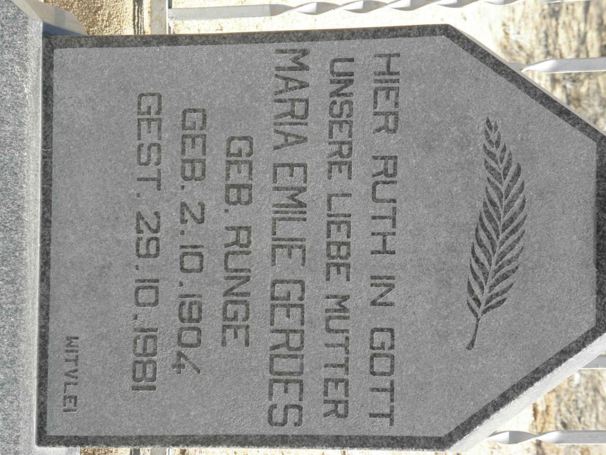 GERDES Maria Emilie nee RUNGE 1904-1981