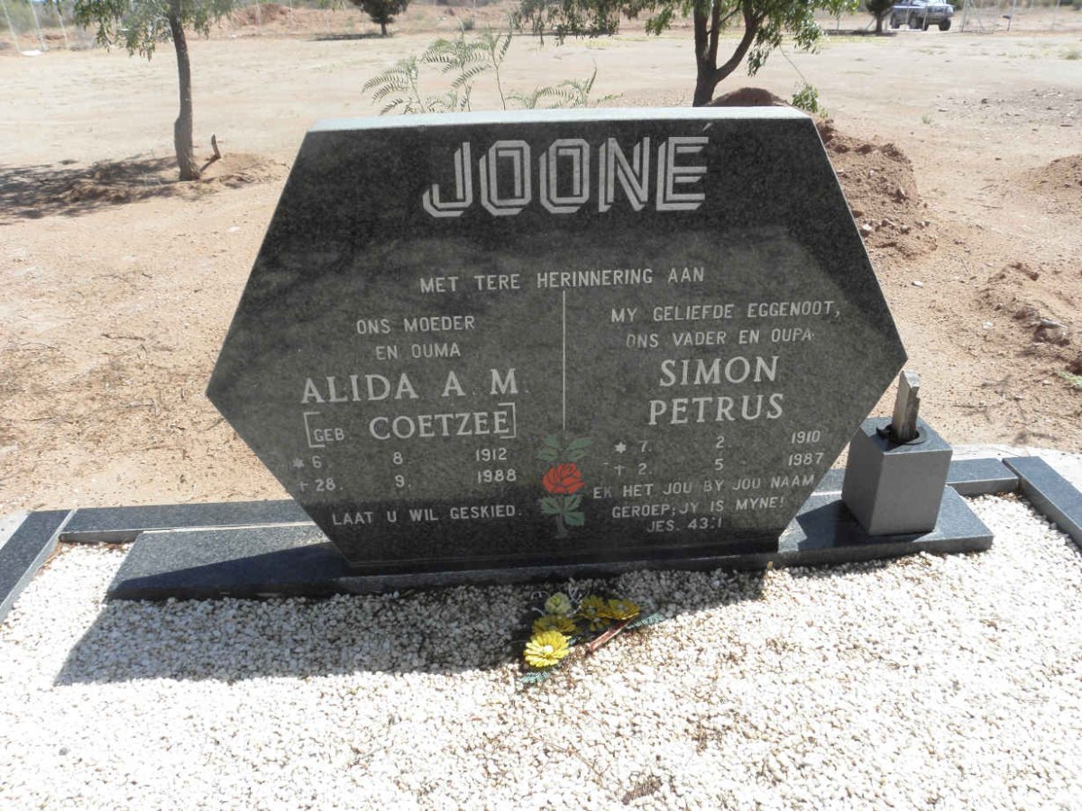 JOONE Simon Petrus 1910-1987 &amp; Alida A.M. COETZEE 1912-1988