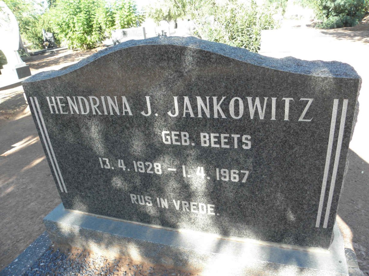 JANKOWITZ Hendrina J. nee BEETS 1928-1967