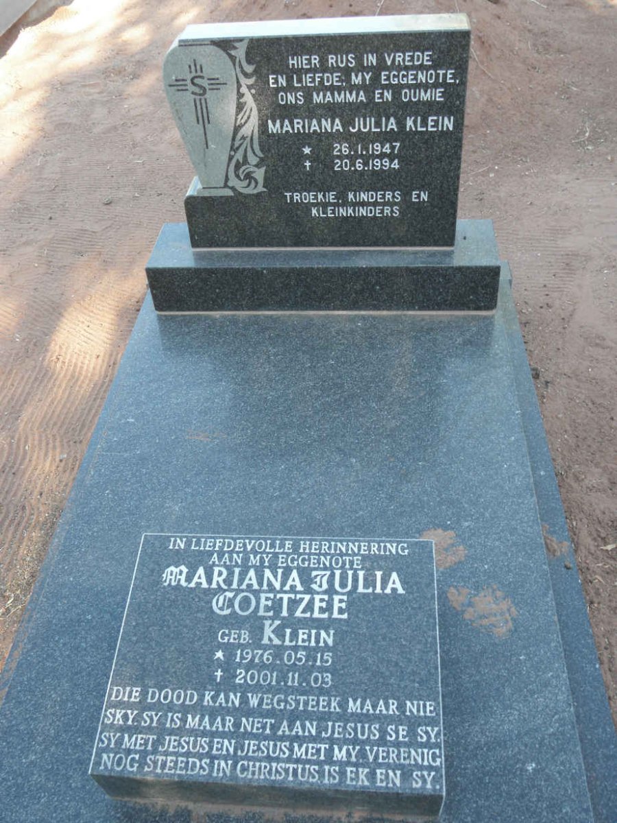 KLEIN Maria Julia 1947-1994 :: COETZEE Maria Julia nee KLEIN 1976-2001