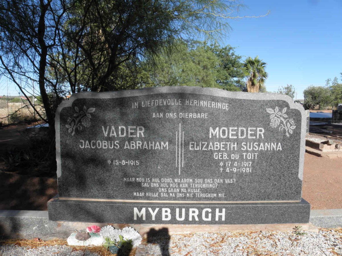 MYBURGH Jacobus Abraham 1915-  &amp; Elizabeth Susanna nee Du TOIT 1917-1981