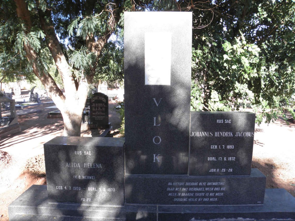 VLOK Johannes Hendrik Jacobus 1893-1972 &amp; Alida Helena V.D.  MERWE 1900-1973