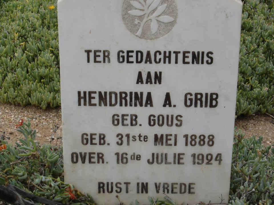 GRIB Hendrina A. nee GOUS 1888-1924