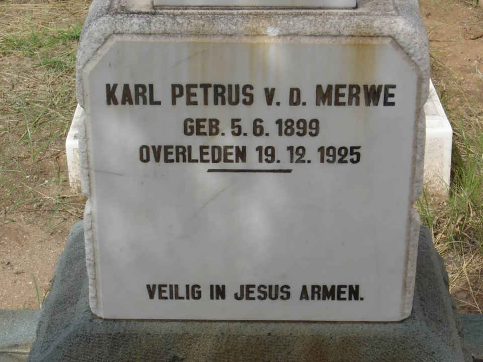 MERWE Karl Petrus, van der 1899-1925