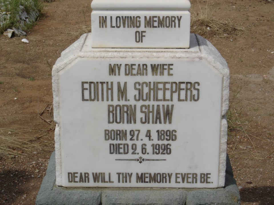 SCHEEPERS Edith M. nee SHAW 1896-1926