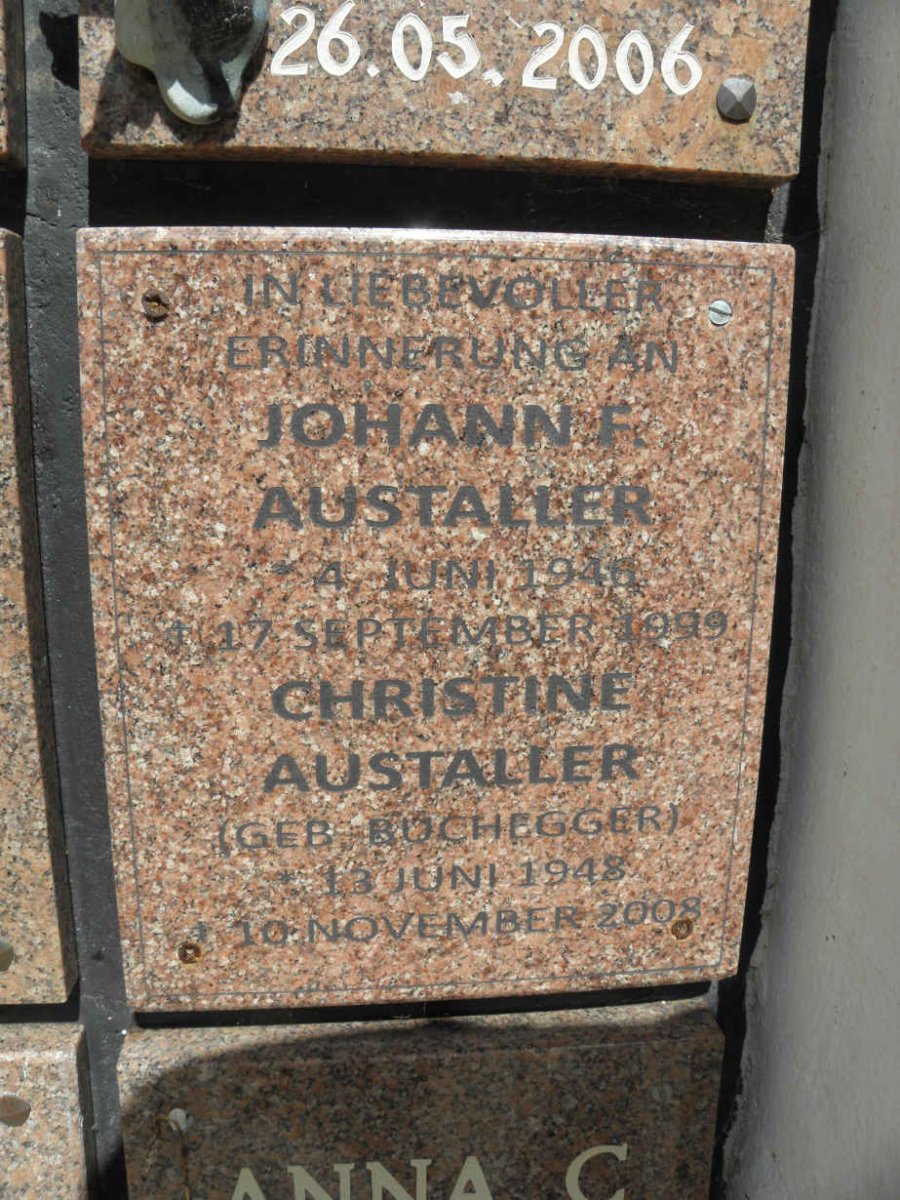 AUSTALLER Johann F. 1946-1999 &amp; Christine BUCHEGGER 1948-2008