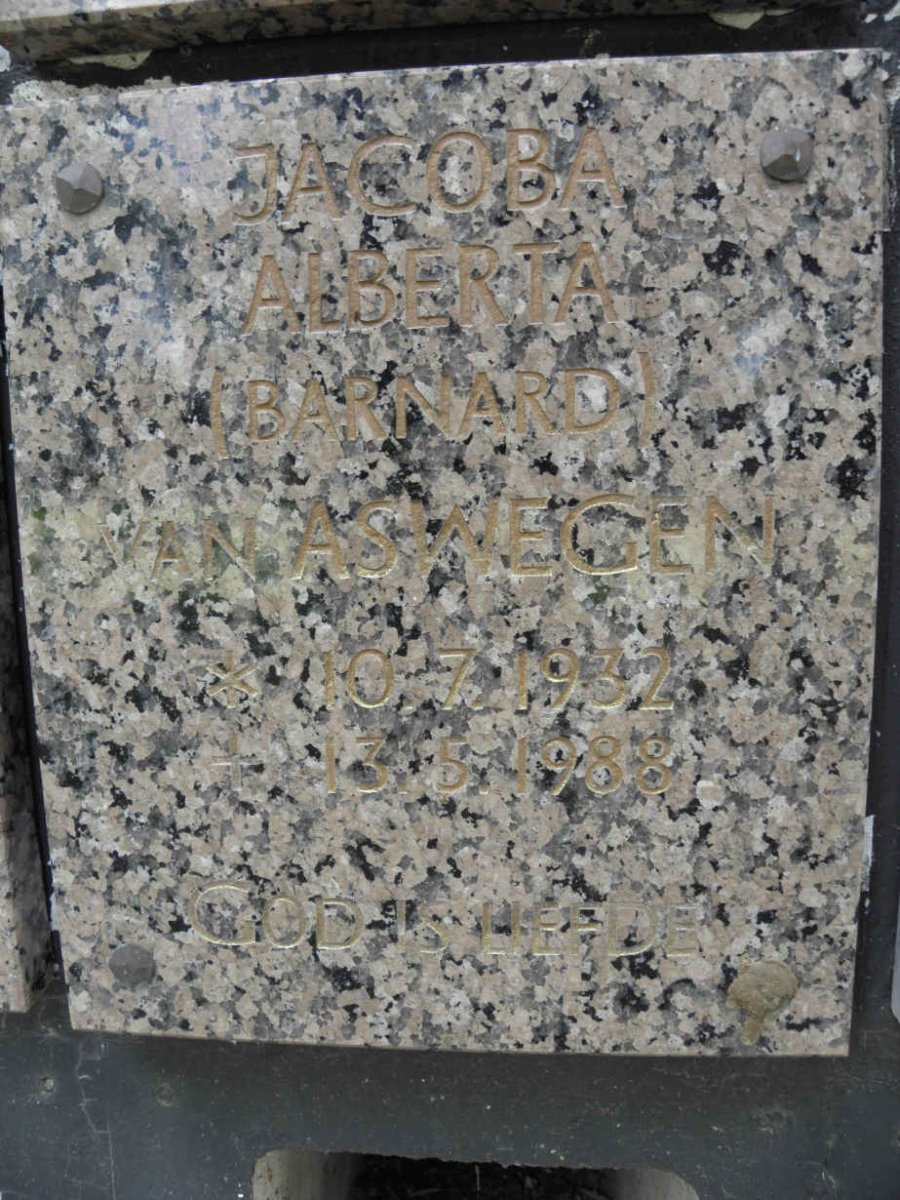 ASWEGEN Jacoba Alberta, van nee BARNARD 1932-1988
