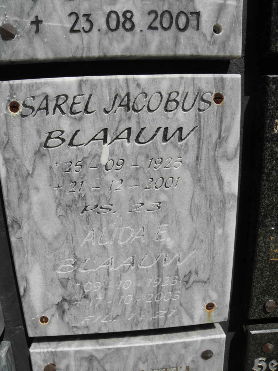 BLAAUW Sarel Jacobus 1925-2001 &amp; Alida E. 1923-2003